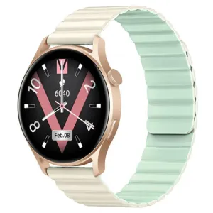 kieslect Lora 2 Smart Watch Gold Aluminum Case With Khaki x Mint Strap & Extra Pink Strap