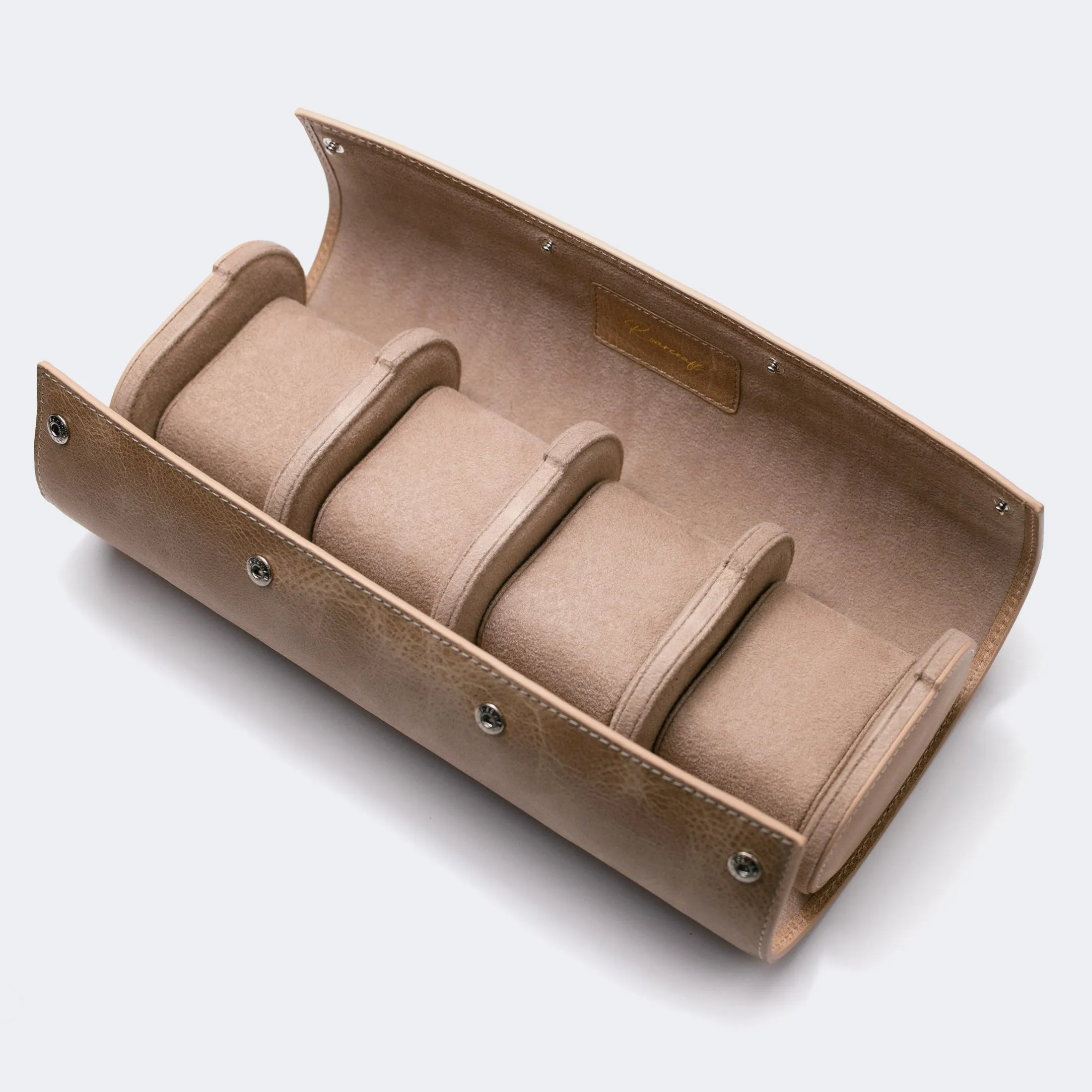 Leather Travel Watch Case - Beige - Quad Watch Roll