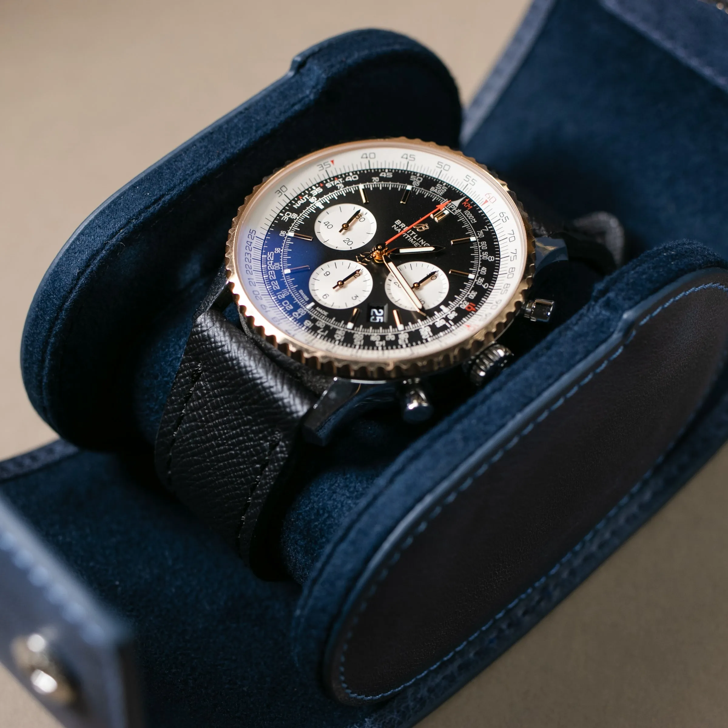 Leather Travel Watch Case - Blue - Single Watch Roll