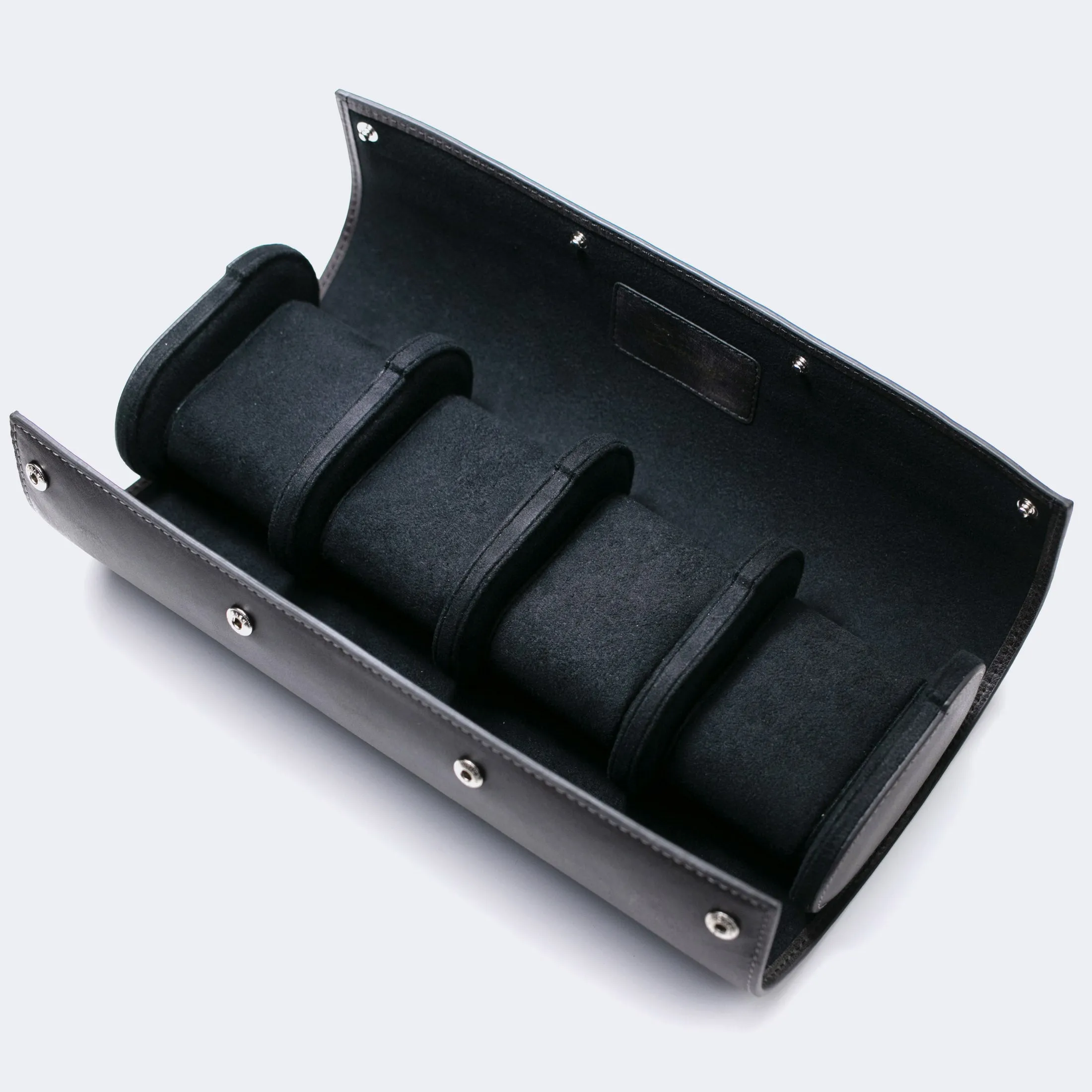 Leather Travel Watch Case - Coal - Quad Watch Roll