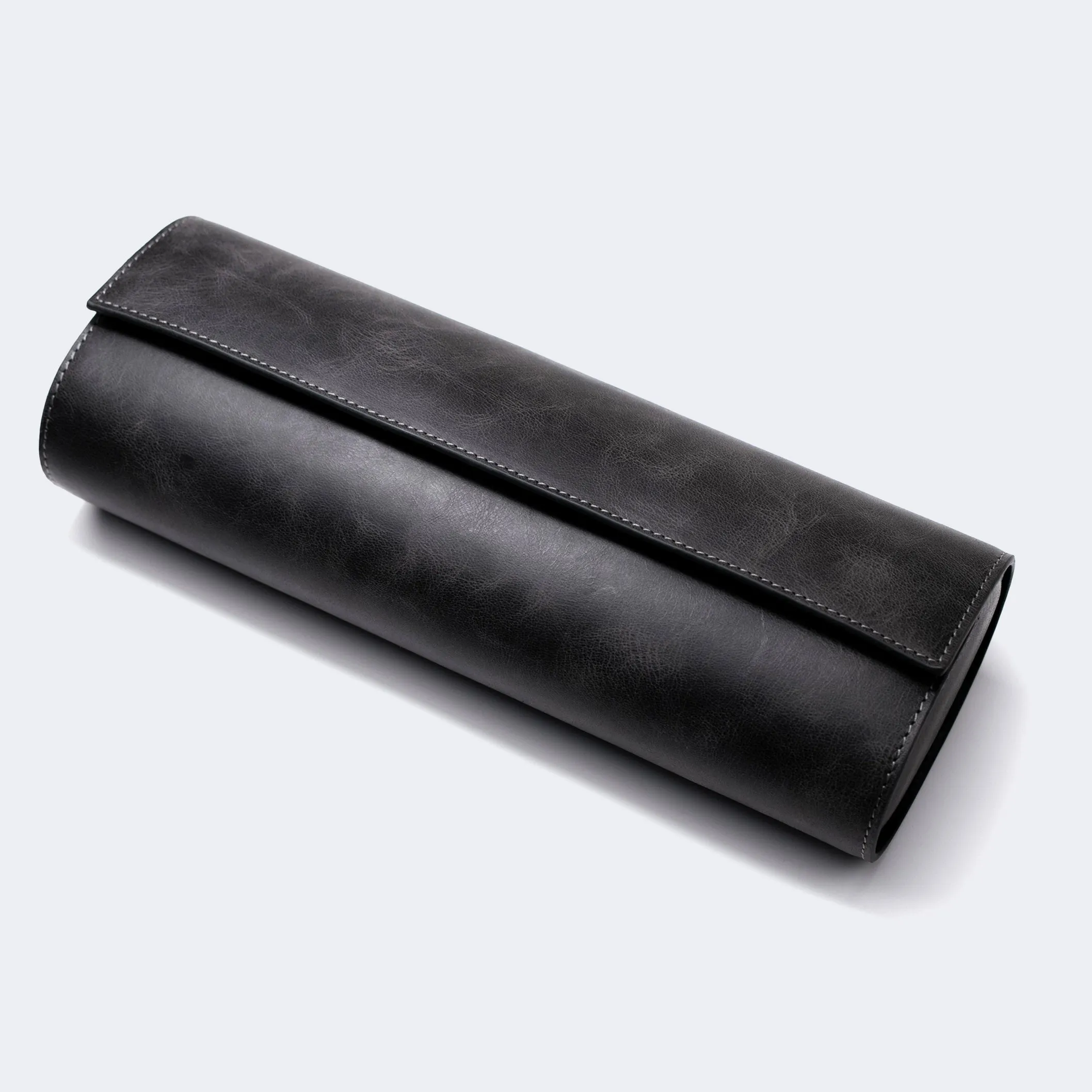 Leather Travel Watch Case - Coal - Quad Watch Roll