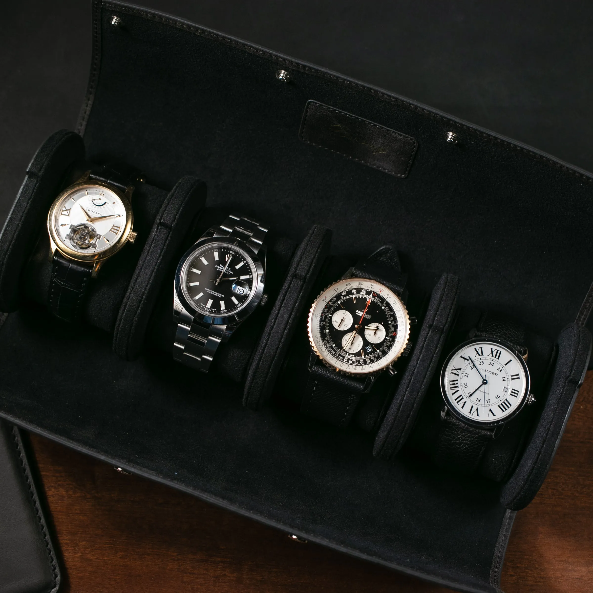 Leather Travel Watch Case - Coal - Quad Watch Roll
