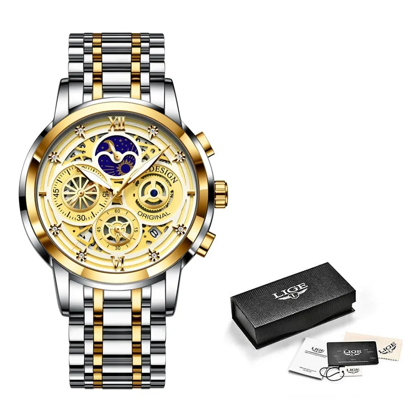 LIGE Gold Silver Black White 6 Combination Options Women Watches Ladies Creative Multiple Dial and Displays Watches Waterproof