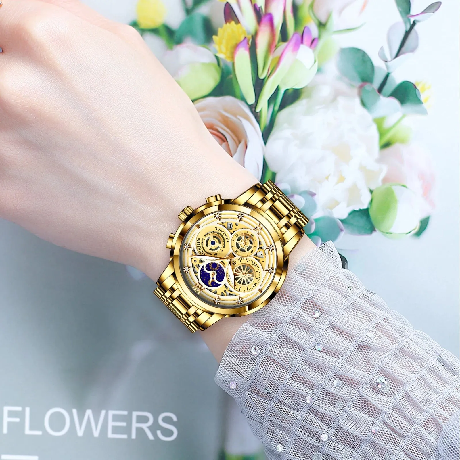LIGE Gold Silver Black White 6 Combination Options Women Watches Ladies Creative Multiple Dial and Displays Watches Waterproof