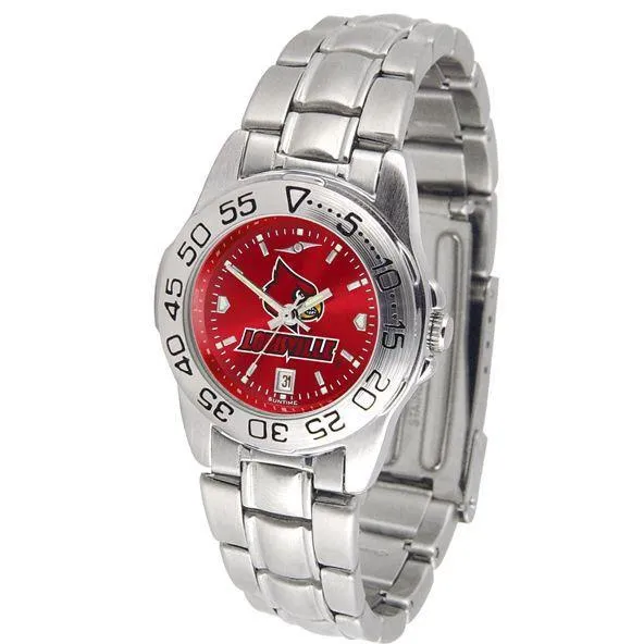 Louisville Cardinals Ladies AnoChrome  Steel Band Sports Watch