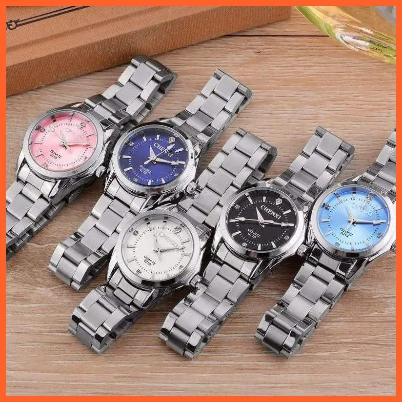 Luxury Brand Fashion Watches  | Women Rhinestone Stainless Steel Quartz Slim Wristwatches