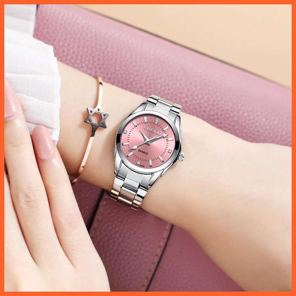 Luxury Brand Fashion Watches  | Women Rhinestone Stainless Steel Quartz Slim Wristwatches