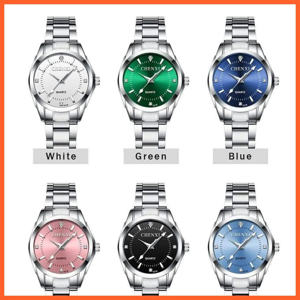 Luxury Brand Fashion Watches  | Women Rhinestone Stainless Steel Quartz Slim Wristwatches