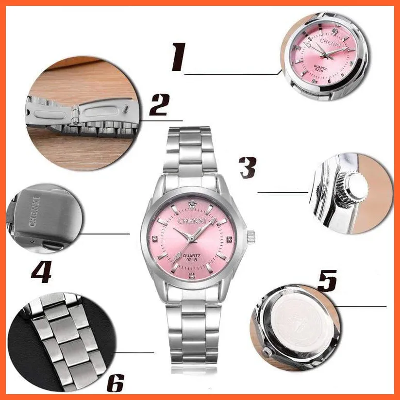 Luxury Brand Fashion Watches  | Women Rhinestone Stainless Steel Quartz Slim Wristwatches