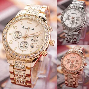 Luxury Women Stainless Steel Watch Ladies Crystal Quartz Analog Bracelet Watches