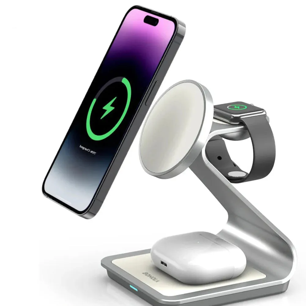 Magnetic 3 in 1 Wireless Charger for iPhones and Apple Watch