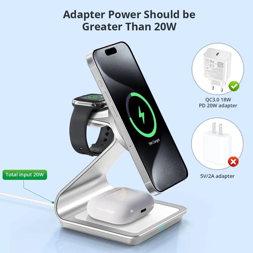 Magnetic 3 in 1 Wireless Charger for iPhones and Apple Watch