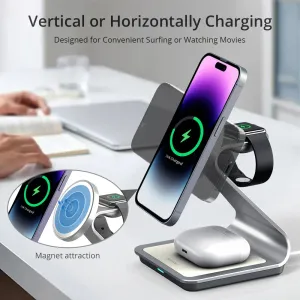 Magnetic 3 in 1 Wireless Charger for iPhones and Apple Watch