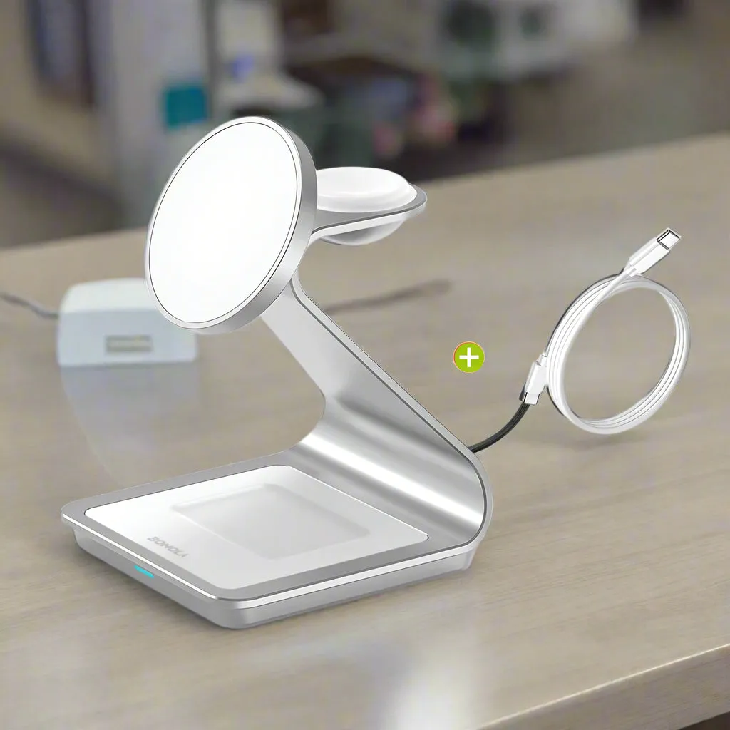 Magnetic 3 in 1 Wireless Charger for iPhones and Apple Watch