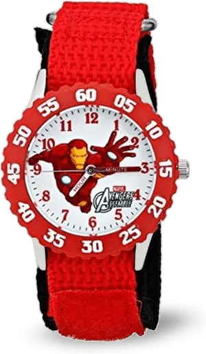 Marvel Kids' Bezel Stainless Steel Time Teacher Analog Nylon Strap Watch