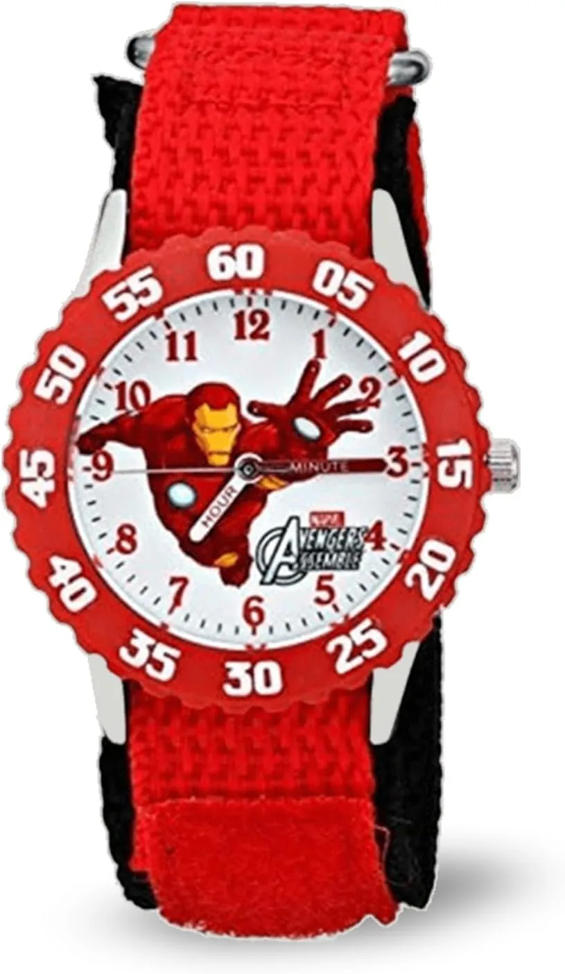 Marvel Kids' Bezel Stainless Steel Time Teacher Analog Nylon Strap Watch