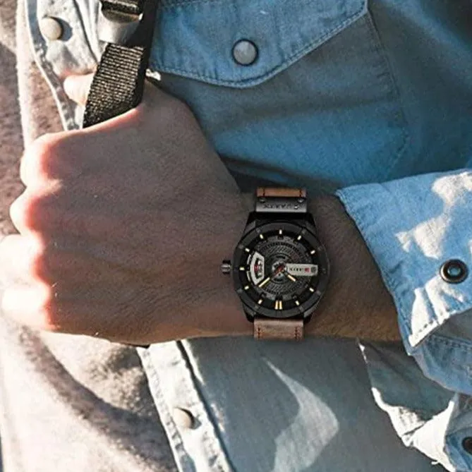 Men's Leather Strap Watch - Stainless Steel Waterproof Date Analog Quartz Watch