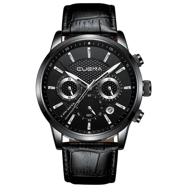 Men's Watches Stopwatch Date Luminous Hands Genuine Leather Waterproof