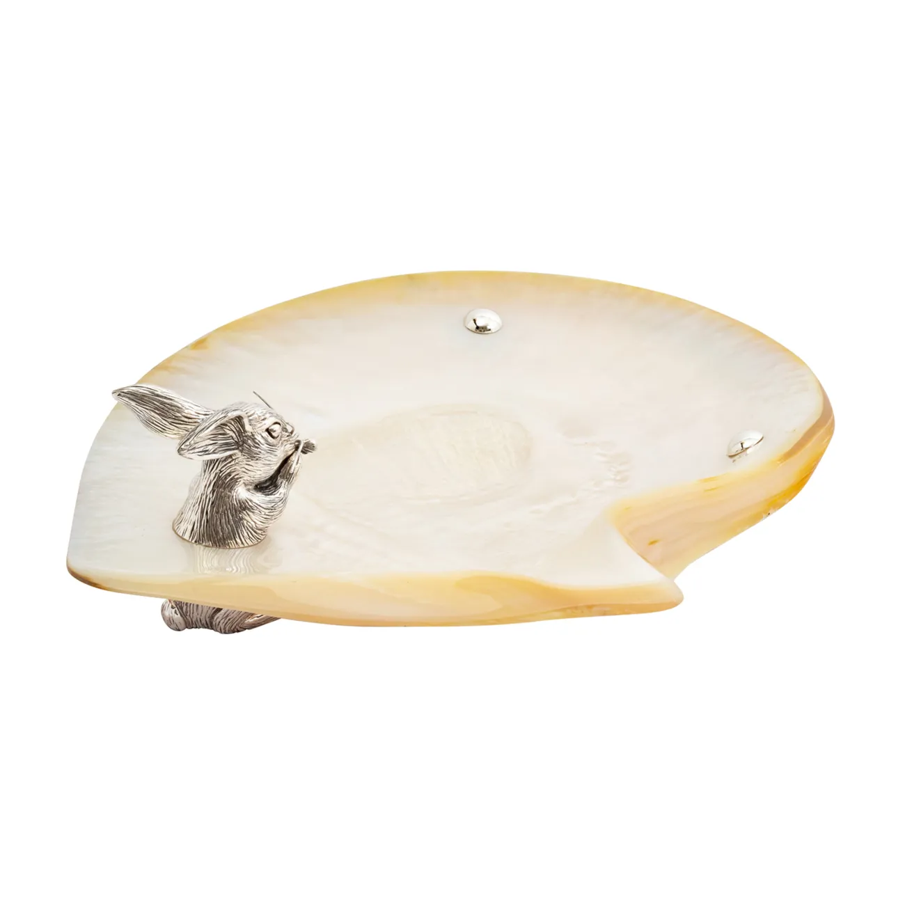 Mother of Pearl Canape Plate with Silver Rabbit and Crunchy Carrot