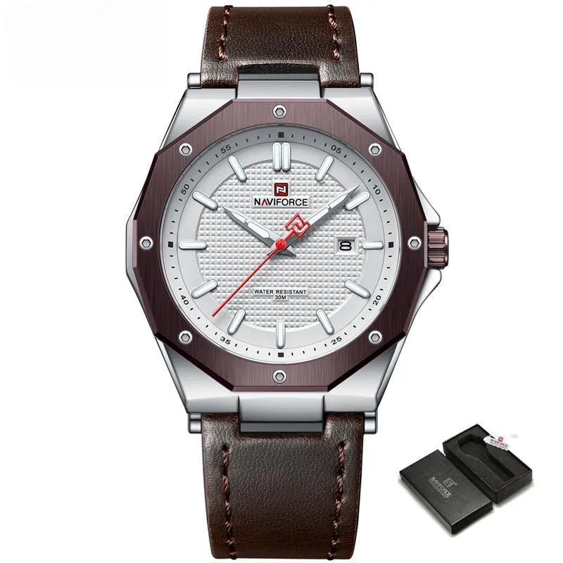 New Quartz Watch for Men Leather Strap Luxury Waterproof Sports Wristwatch