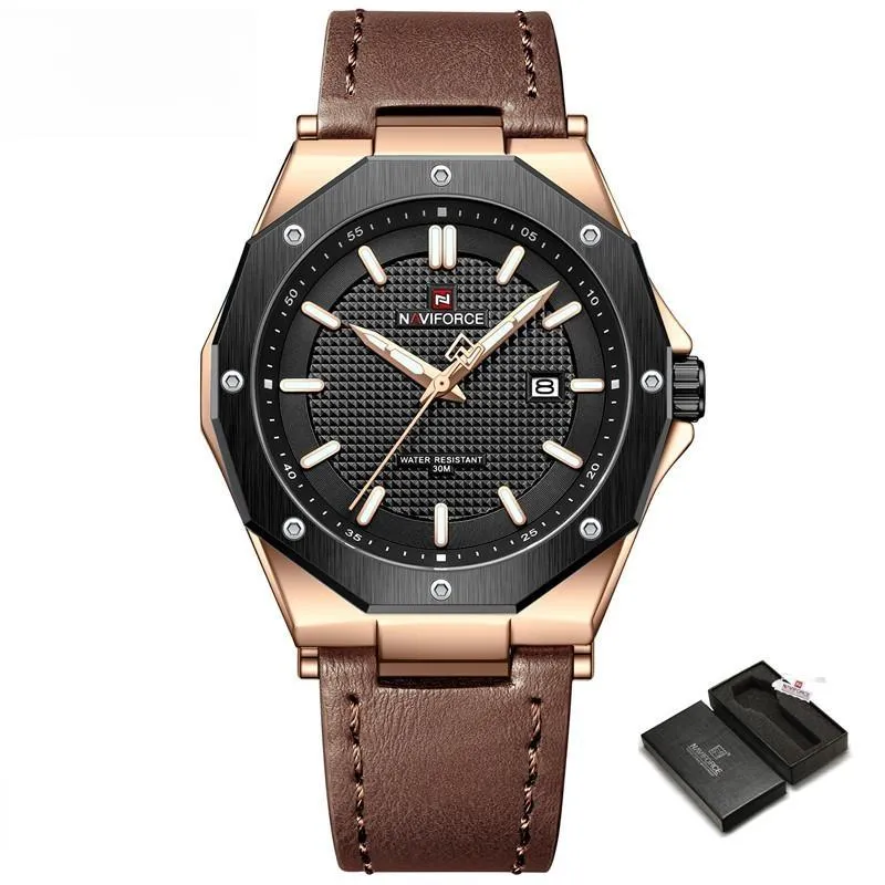 New Quartz Watch for Men Leather Strap Luxury Waterproof Sports Wristwatch