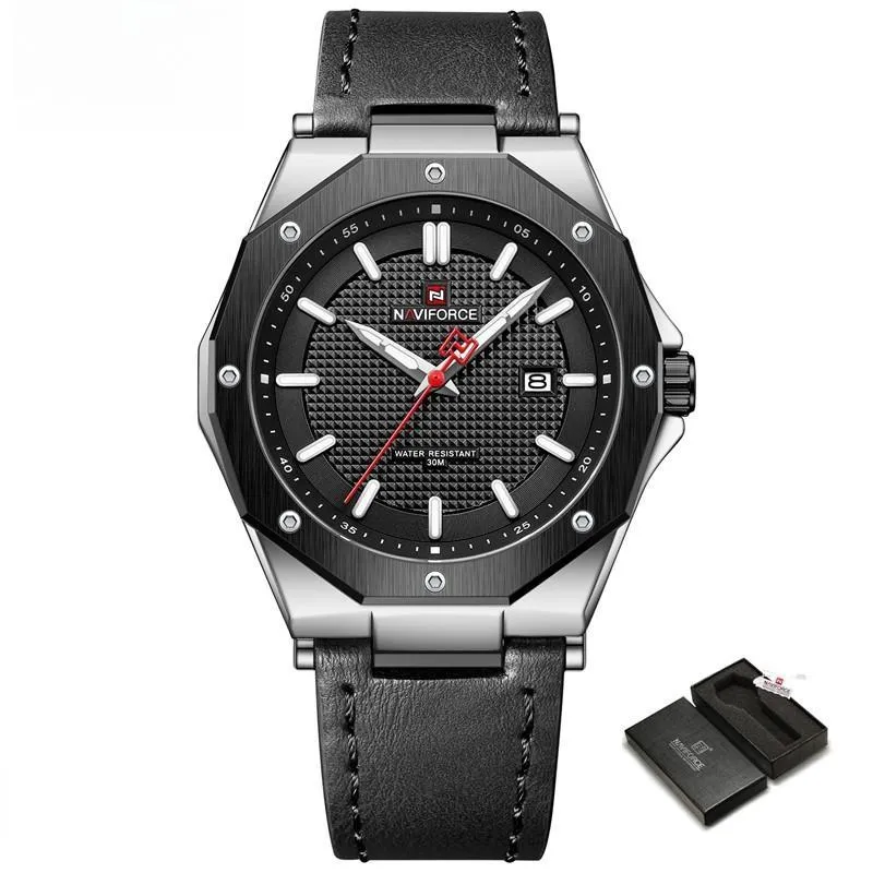 New Quartz Watch for Men Leather Strap Luxury Waterproof Sports Wristwatch