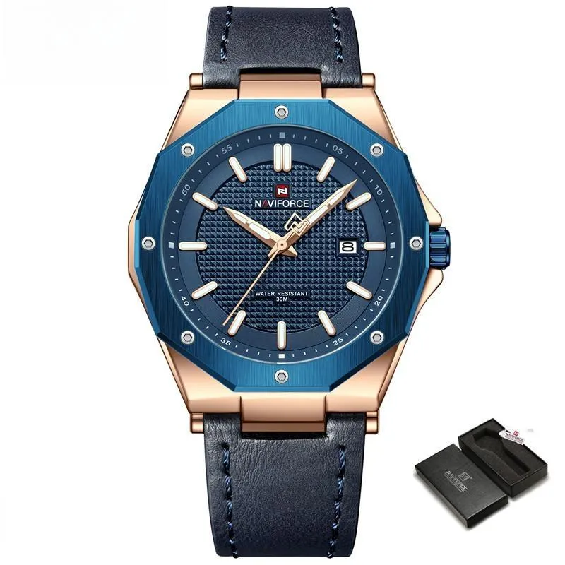 New Quartz Watch for Men Leather Strap Luxury Waterproof Sports Wristwatch