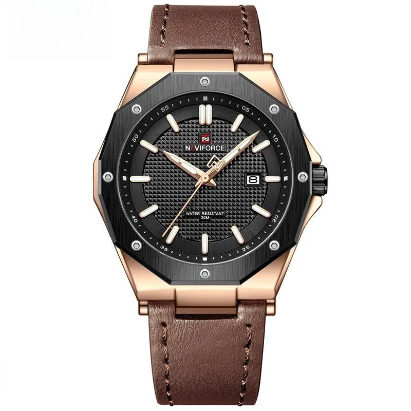 New Quartz Watch for Men Leather Strap Luxury Waterproof Sports Wristwatch