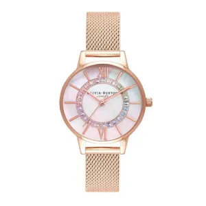 Olivia Burton Rose Gold Plated Rainbow Sparkle Wonderland Mesh Watch