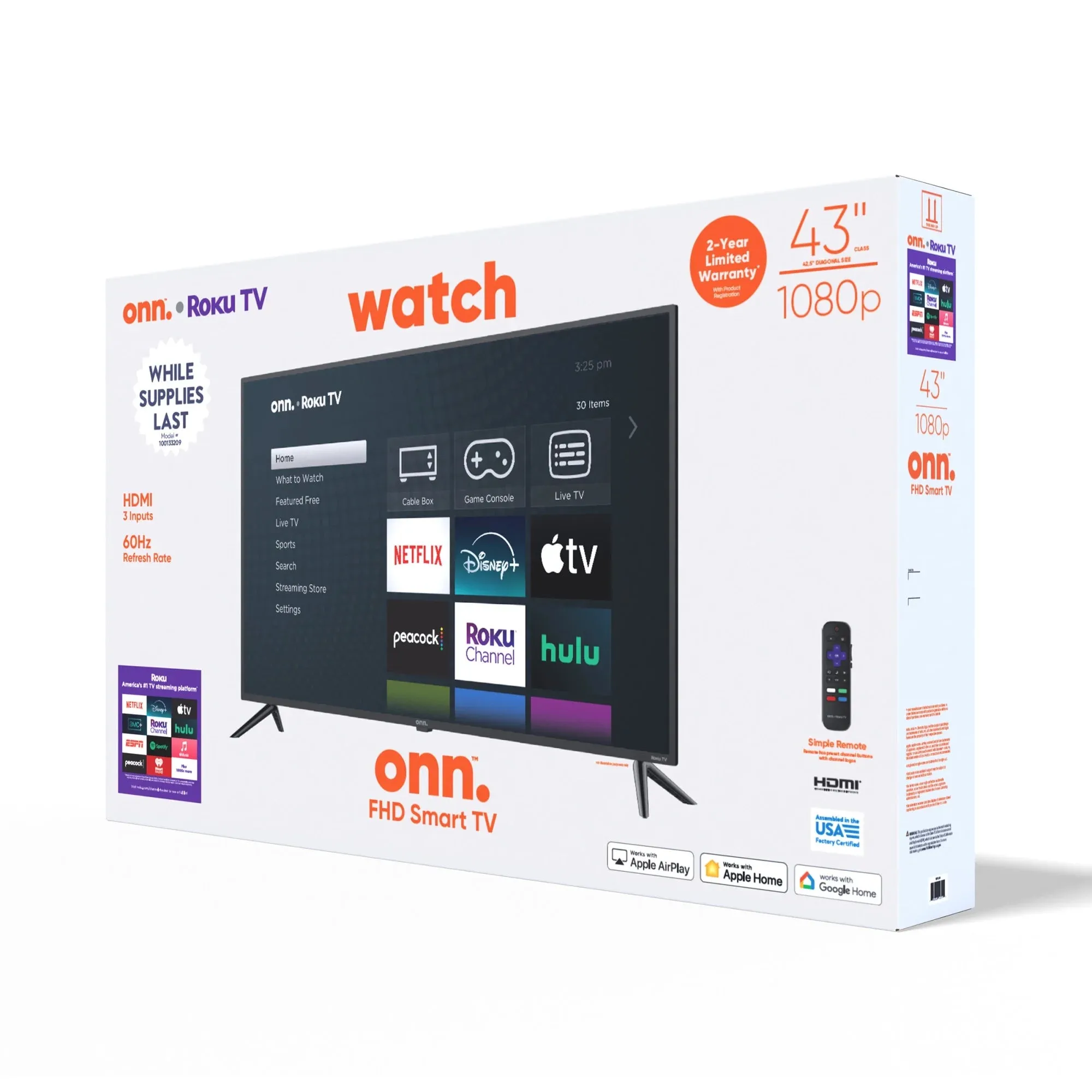 onn. 43 Class FHD (1080P) LED Roku Smart TV (100133209)