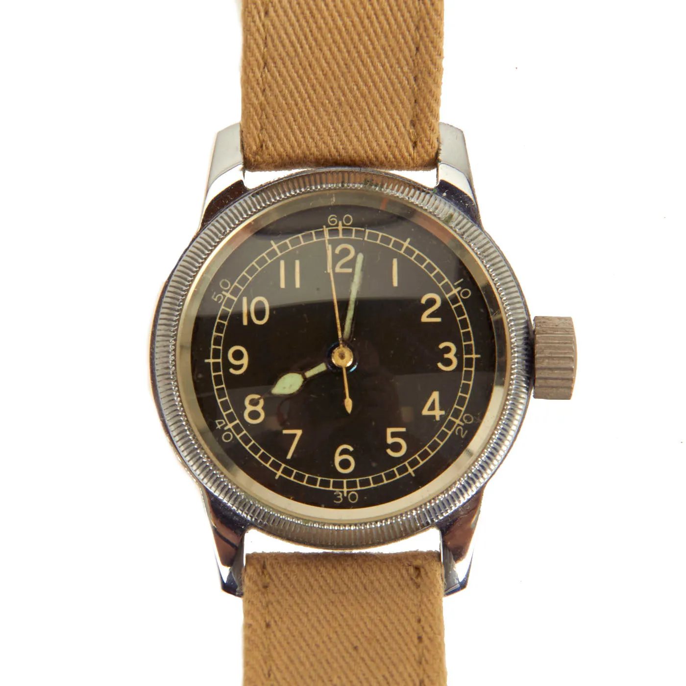 Original U.S. WWII 1944 Type A-11 USAAF Wrist Watch by Bulova with Rare Silver Case - Fully Functional