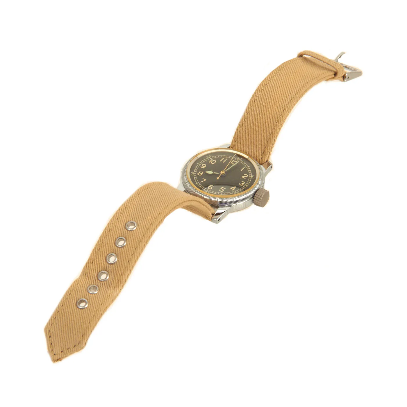 Original U.S. WWII 1944 Type A-11 USAAF Wrist Watch by Bulova with Rare Silver Case - Fully Functional