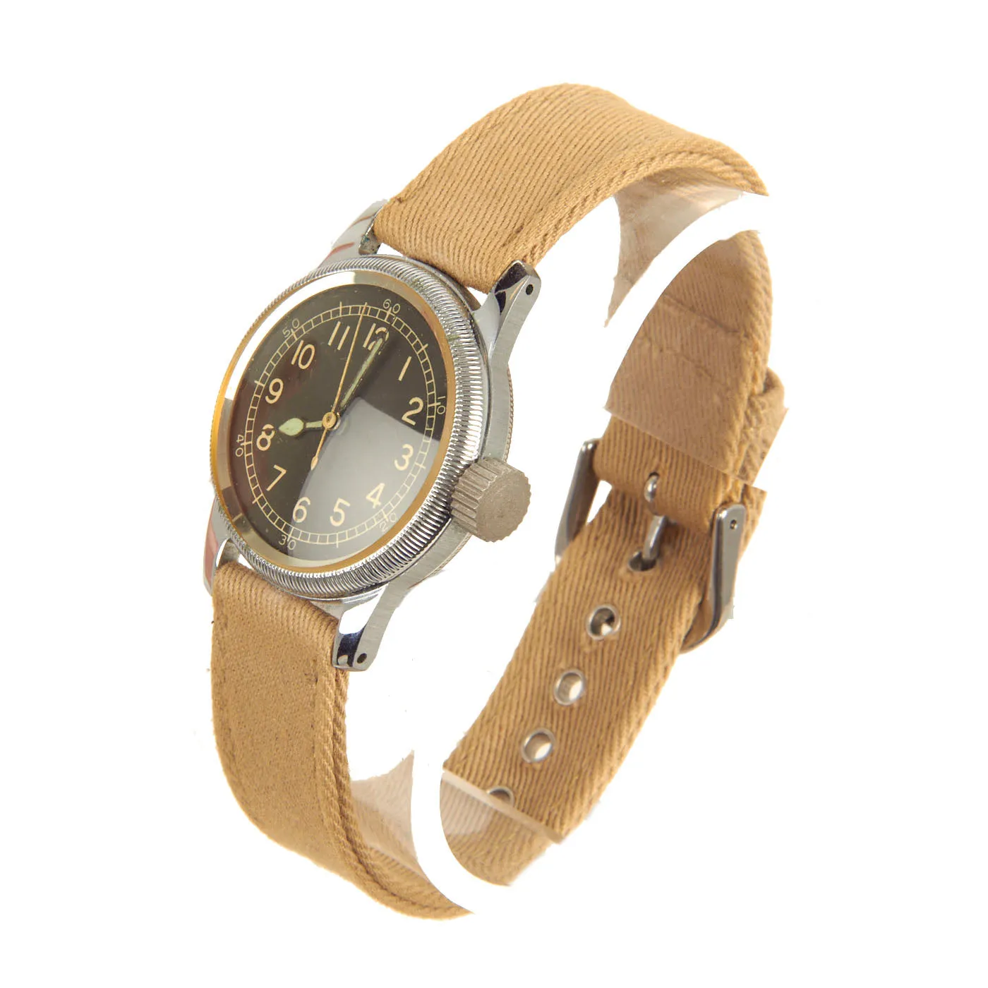 Original U.S. WWII 1944 Type A-11 USAAF Wrist Watch by Bulova with Rare Silver Case - Fully Functional