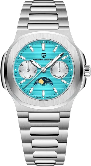 Pagani Design Women's Watch, Stainless Steel, 50 Meter Water Resistant, Quartz, Luxury Women's Watch, Multifunction Luminous, Moon Phase, Automatic Date Display, Day of The Week Reloj para Mujer