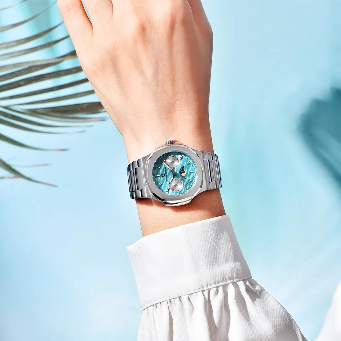 Pagani Design Women's Watch, Stainless Steel, 50 Meter Water Resistant, Quartz, Luxury Women's Watch, Multifunction Luminous, Moon Phase, Automatic Date Display, Day of The Week Reloj para Mujer