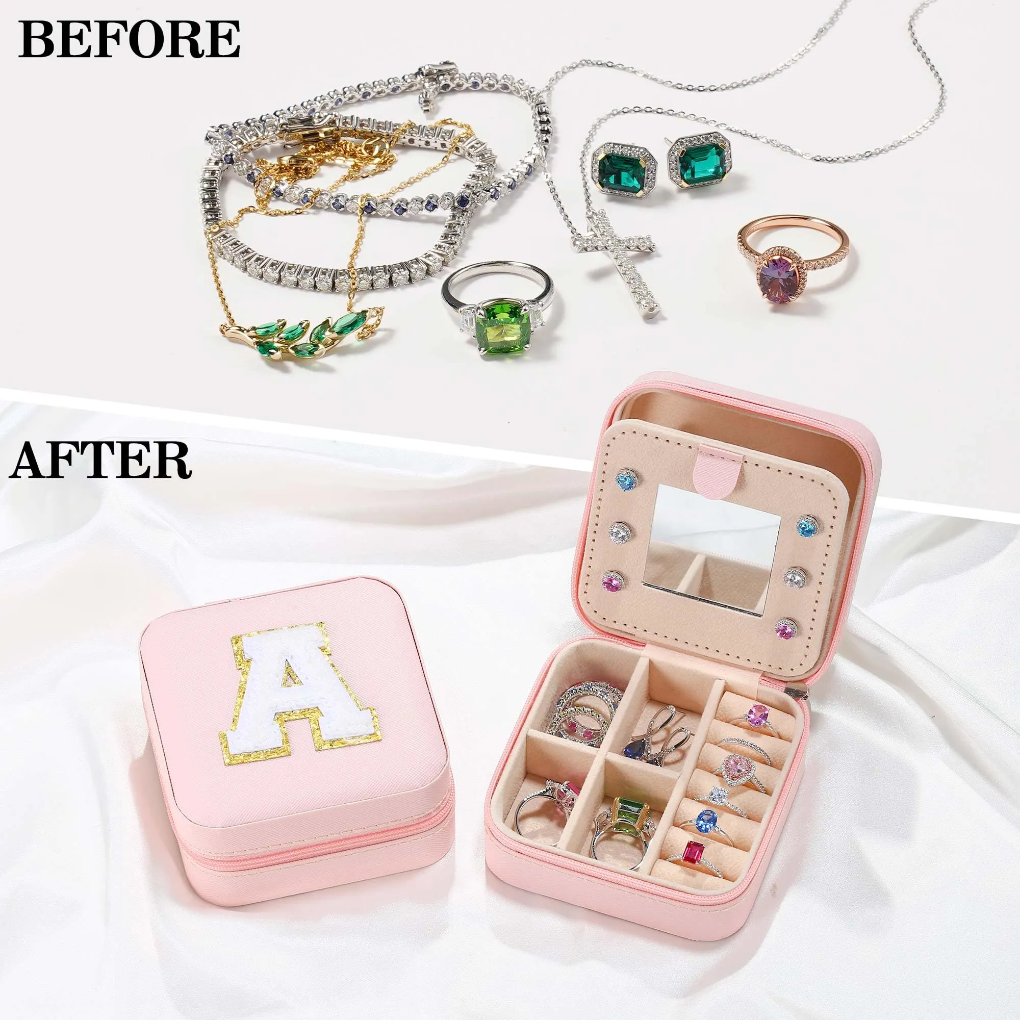 Personalized Pink Travel Jewelry Box with Monogram C - Ideal for Women's Birthday and Christmas Gifts