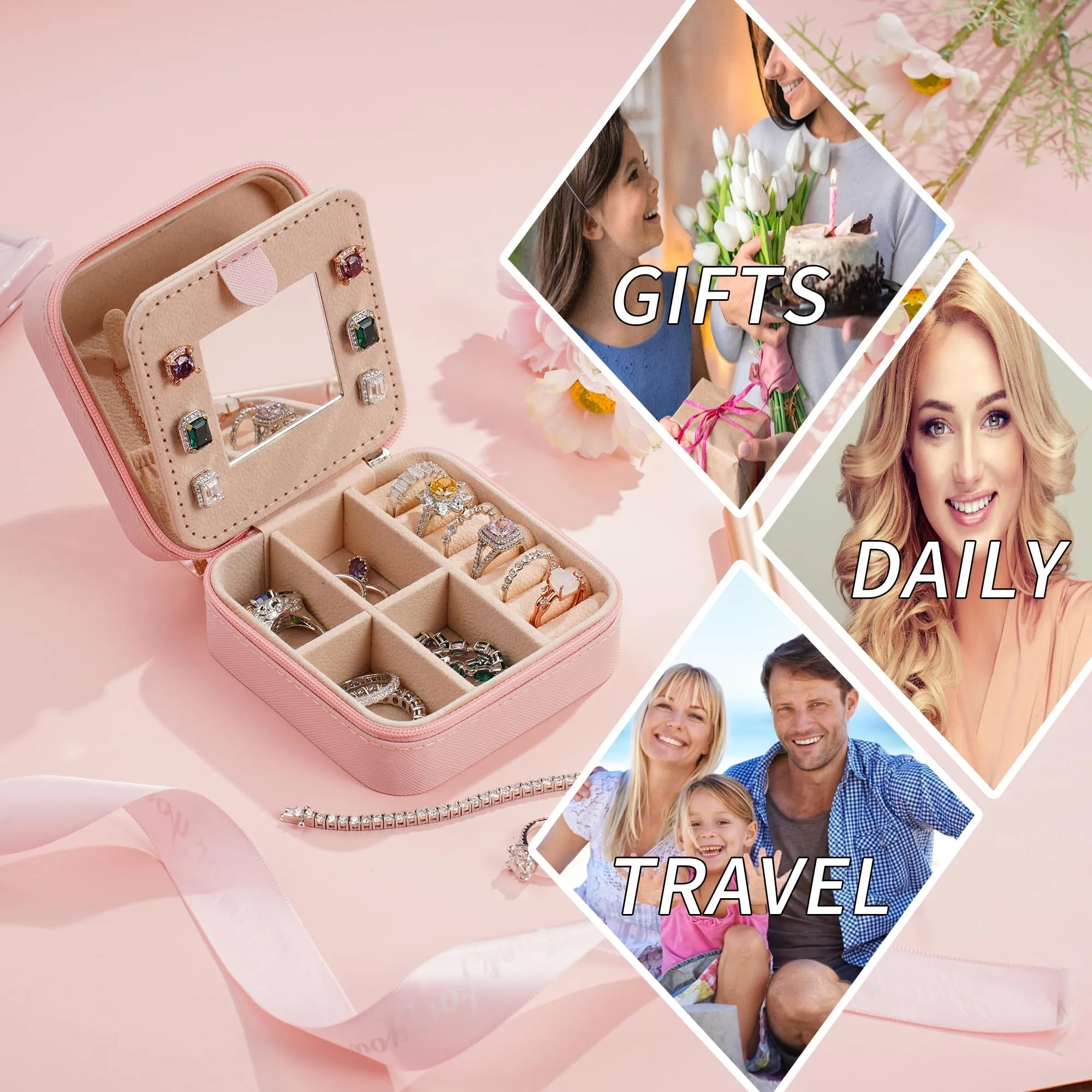Personalized Pink Travel Jewelry Box with Monogram C - Ideal for Women's Birthday and Christmas Gifts