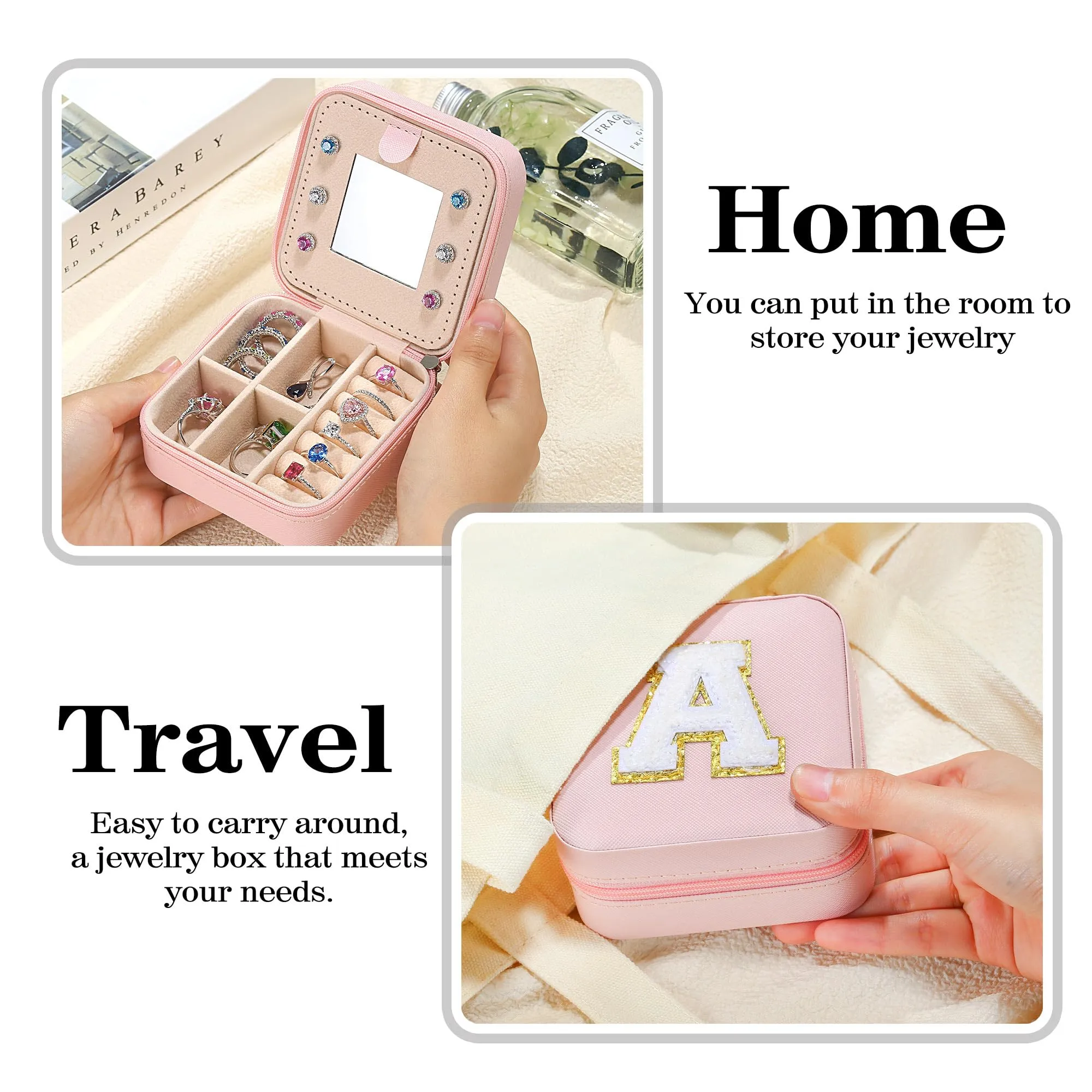 Personalized Pink Travel Jewelry Box with Monogram C - Ideal for Women's Birthday and Christmas Gifts