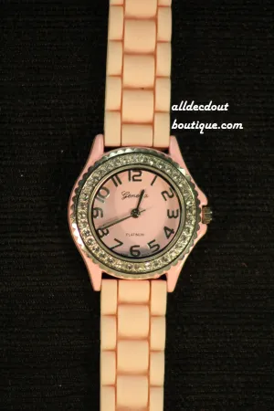 Pink/Pink Clear Rhinestones | Silicone Band