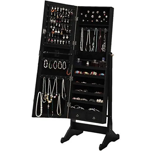 Premium Black Cheval Mirror Jewelry Cabinet Armoire Box Stand Organizer Case
