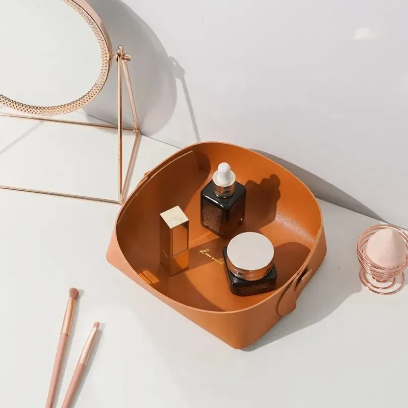 PVC Leather Watch Key Storage Tray, Porch Entrance Living Room Coffee Table Small Debris Storage Box Desktop Basket Small Tray