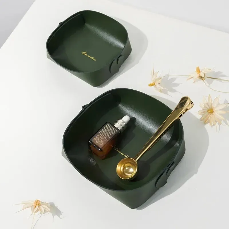 PVC Leather Watch Key Storage Tray, Porch Entrance Living Room Coffee Table Small Debris Storage Box Desktop Basket Small Tray