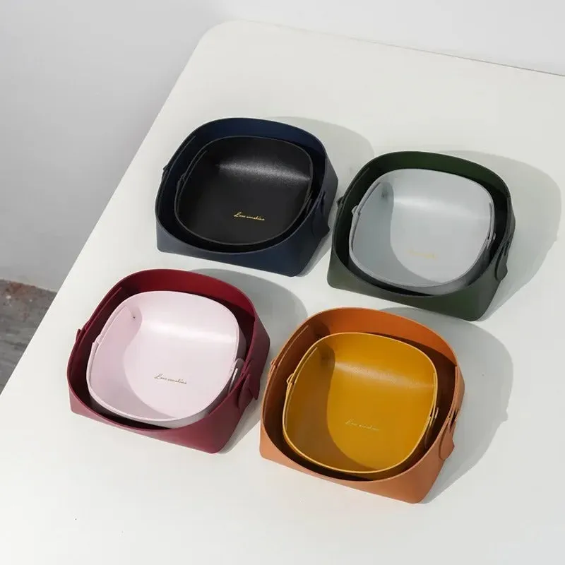 PVC Leather Watch Key Storage Tray, Porch Entrance Living Room Coffee Table Small Debris Storage Box Desktop Basket Small Tray
