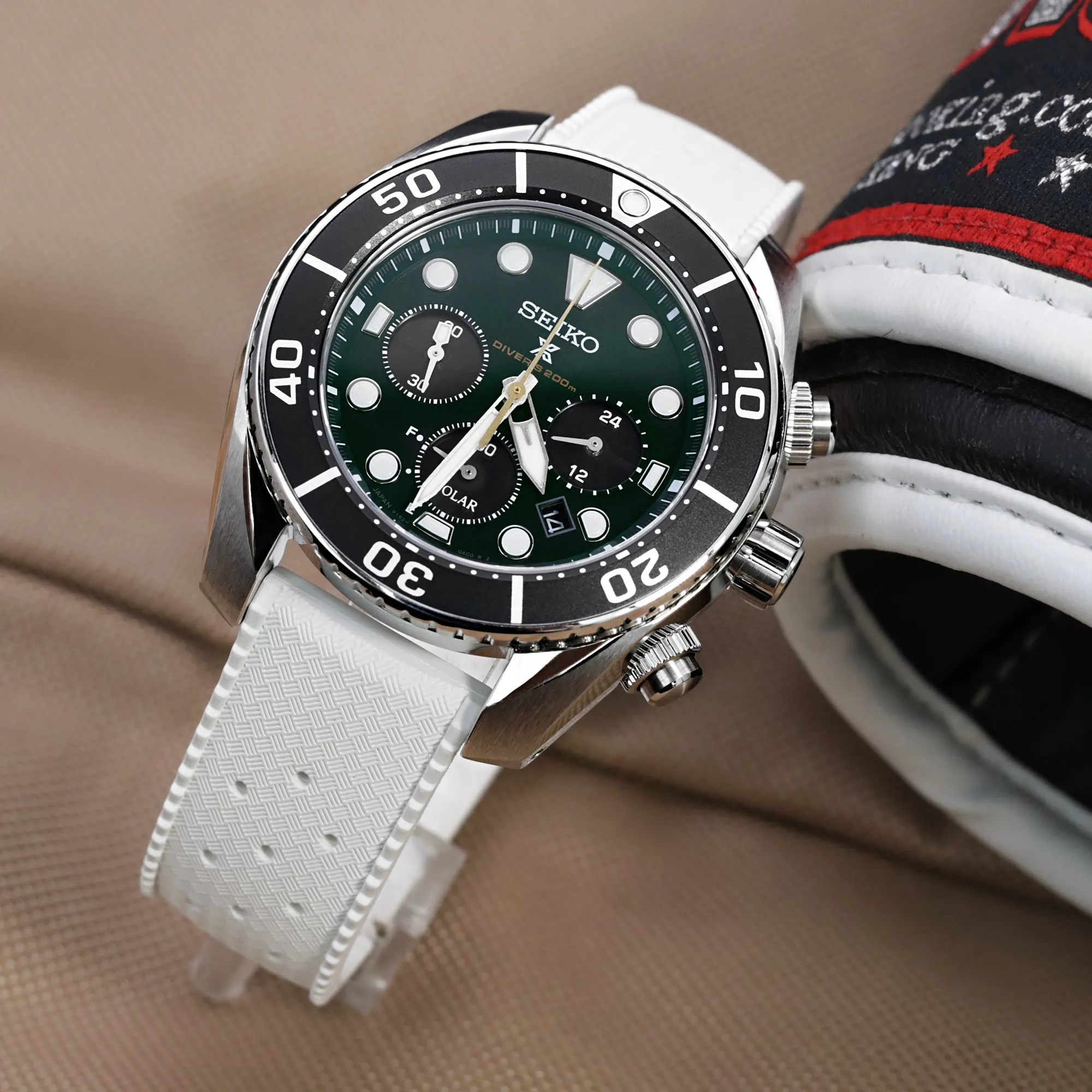 Quick Release White Tropical-Style Pro FKM rubber watch strap, 19mm, 20mm or 22mm