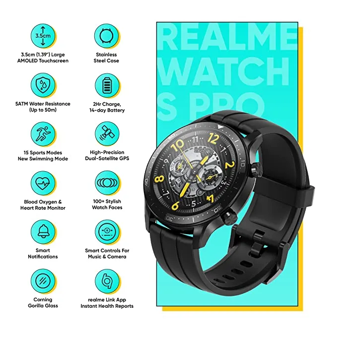 Realme Smart Watch S Pro with 3.53 cm (1.39") AMOLED Touchscreen