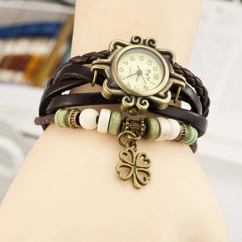 Retro Clover Woven Multilayer Watch