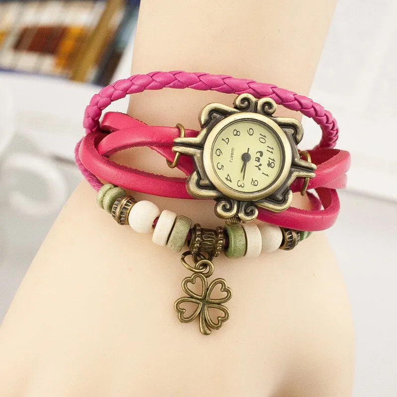 Retro Clover Woven Multilayer Watch