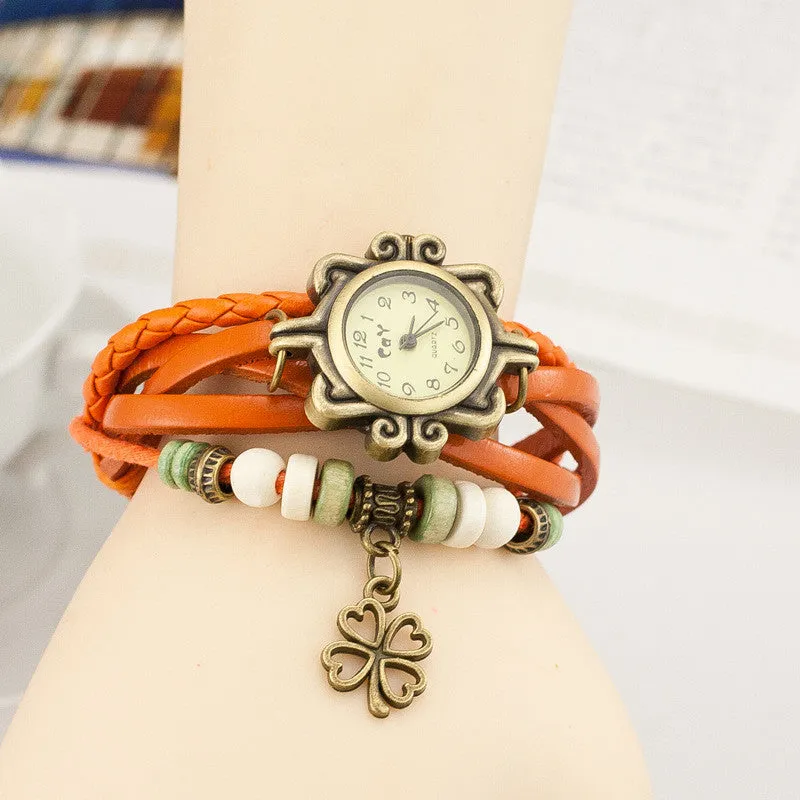Retro Clover Woven Multilayer Watch