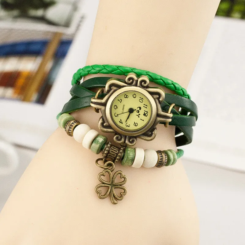 Retro Clover Woven Multilayer Watch