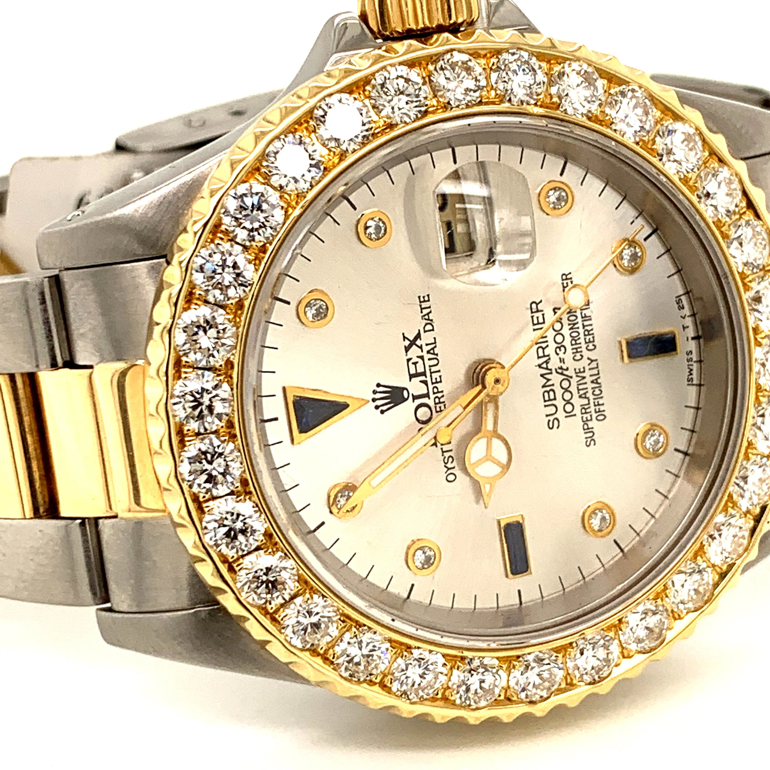 Rolex 16613 18k Stainless Steel Submariner 40mm custom Serti Dial with Custom Diamond Bezel